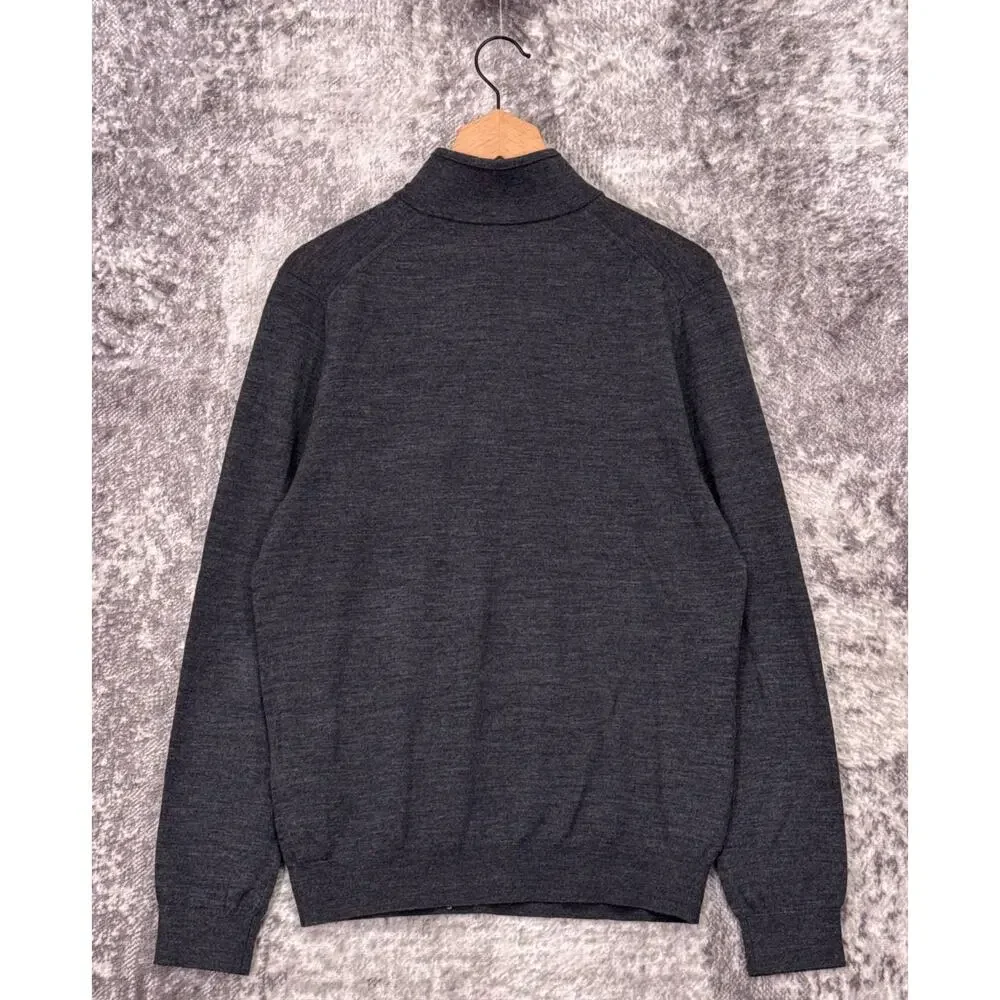 Reiss 1/4 Zip Sweater Large Mens Gray Merino Wool Long Sleeve Pullover